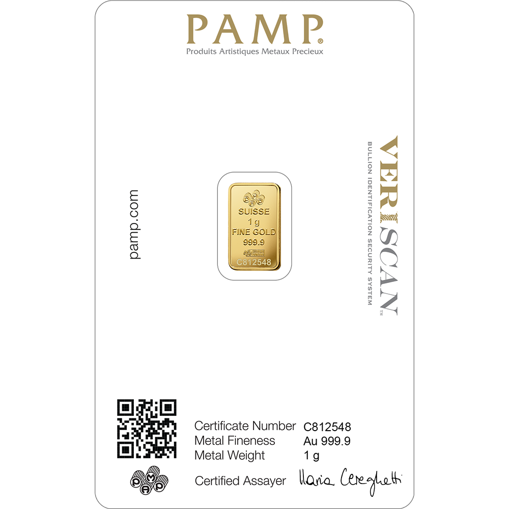 1 gram gold bar PAMP FORTUNA