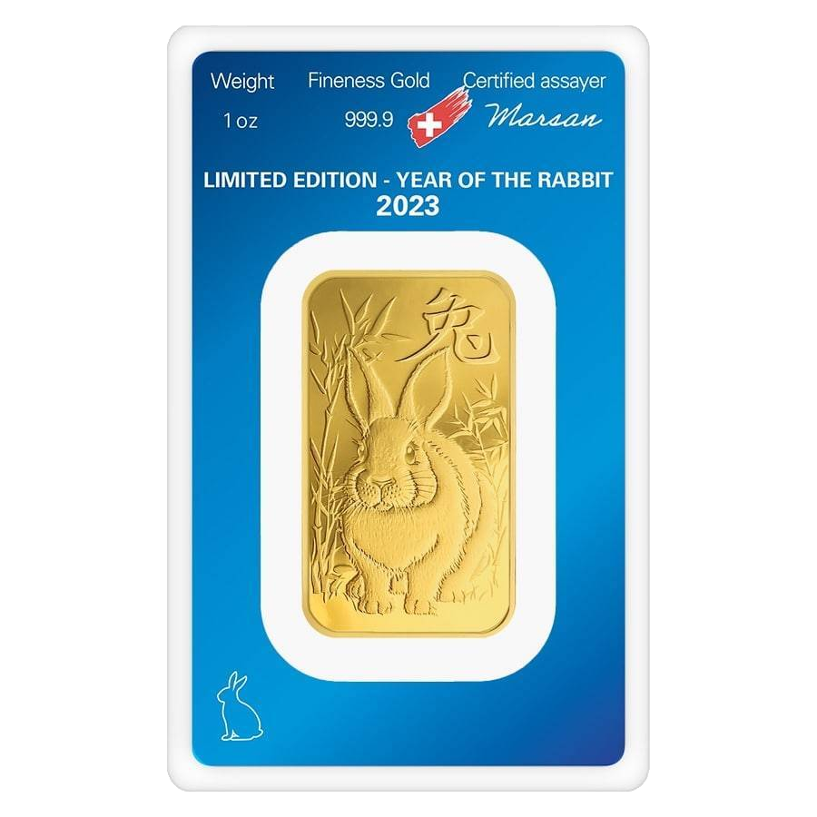 1 oz Gold Bar Argor Heraeus Lunar Year of the Rabbit