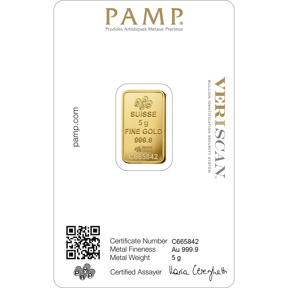 5 gram gold bar PAMP FORTUNA